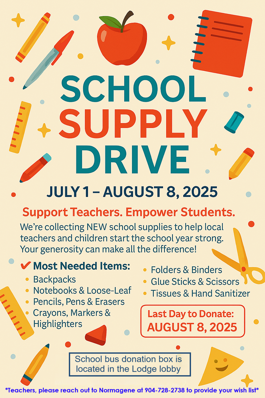Image of school supply drive details