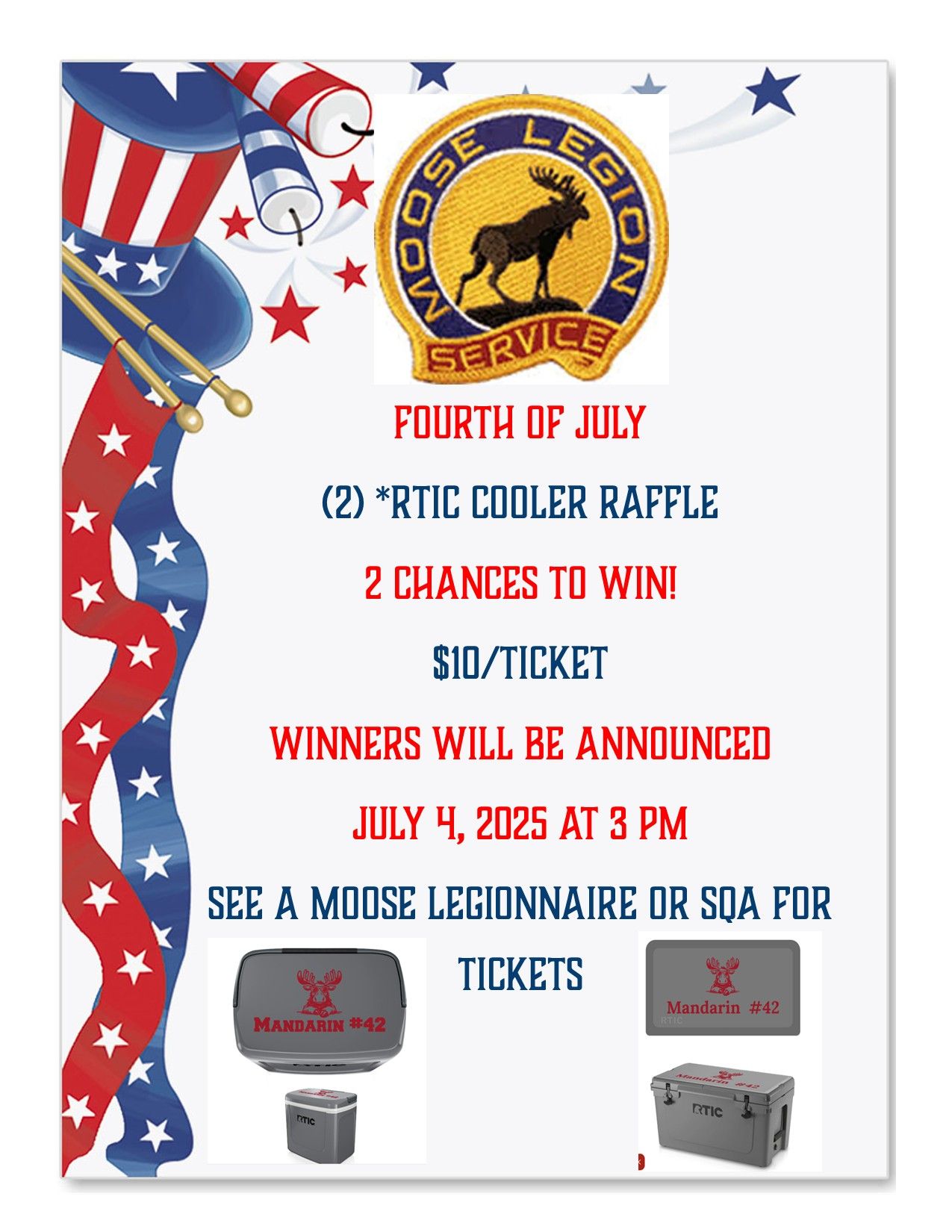 flyer showing moose legion cooler raffle details